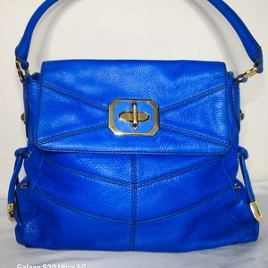 Anthropologie orYany Large Blue Leather Turn Lock Shoulder Bag